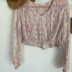 Cute BILLABONG Boho Print Long Sleeve Crop Top